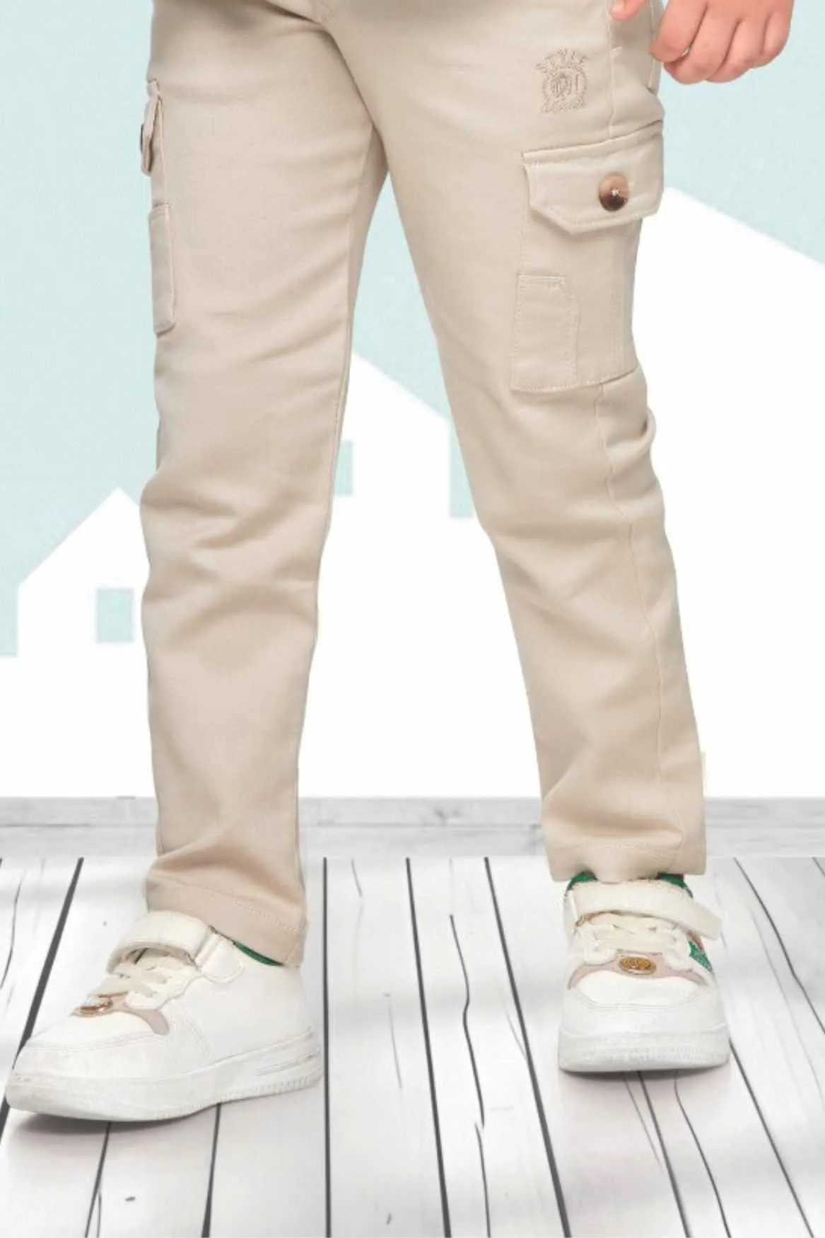 Green Overcoat With White T-shirt And Pant Set For Boys