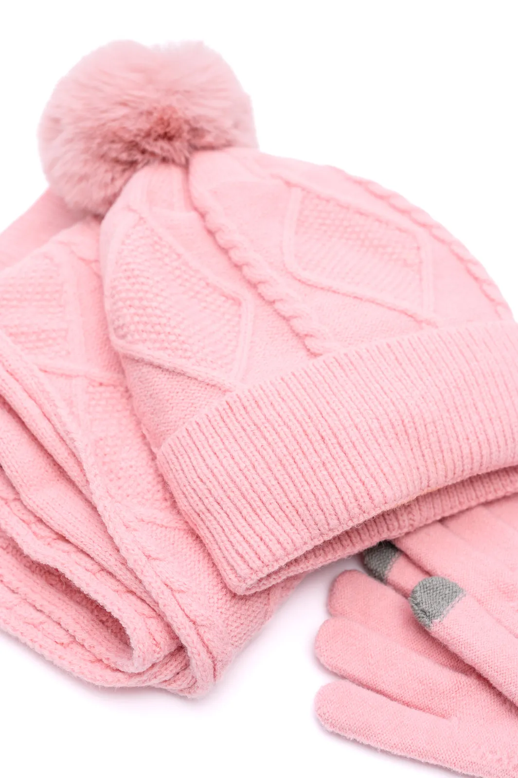 Jane Frost Beanie, Glove, and Scarf Set in Pink (Online Exclusive)
