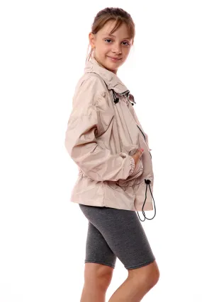 Kids Beige High Neck Hooded Festival Jacket - Parker