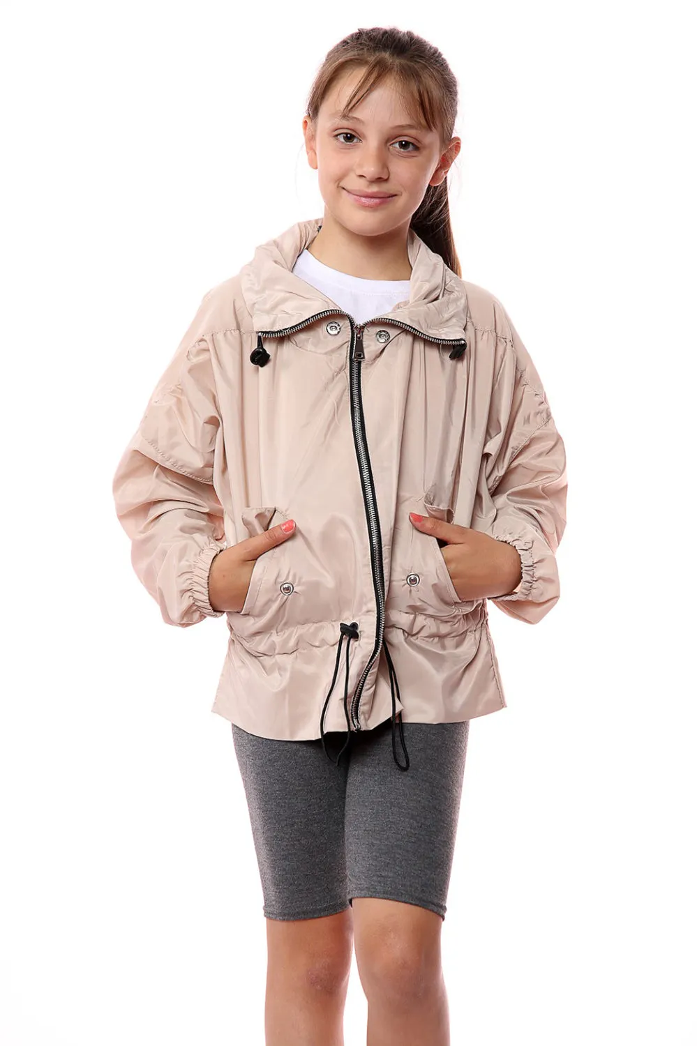 Kids Beige High Neck Hooded Festival Jacket - Parker