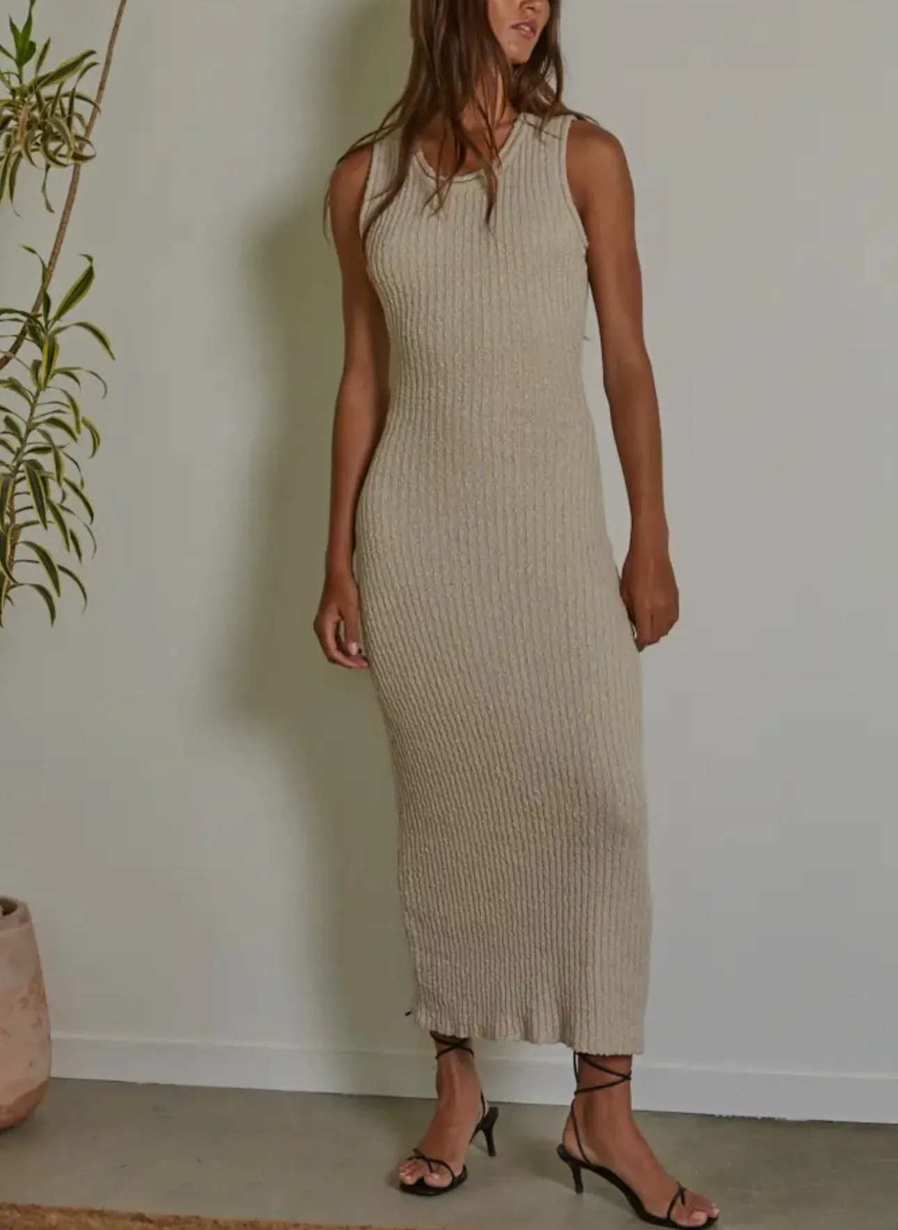 Knit Ribbed Sleeveless BodyCon Dress in Dove Grey By Together