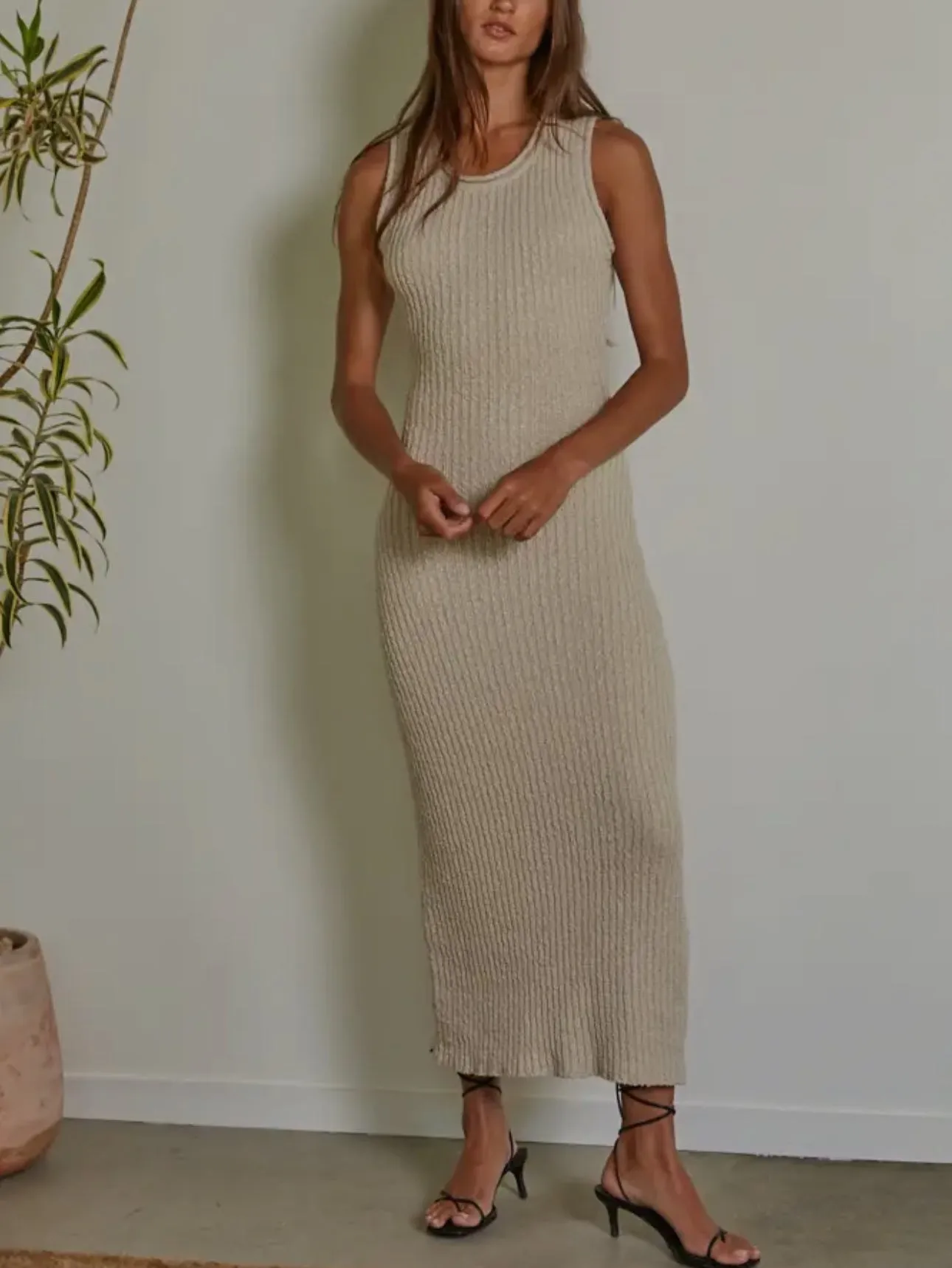 Knit Ribbed Sleeveless BodyCon Dress in Dove Grey By Together