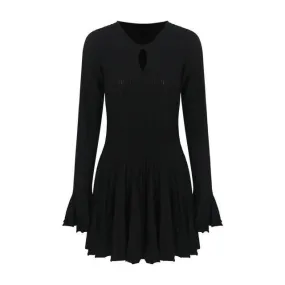 Korean Fashion Dresses for Women Autumn Winter Elegant Flare Sleeve Black Knit Wool Dress  High Quality Vestidos