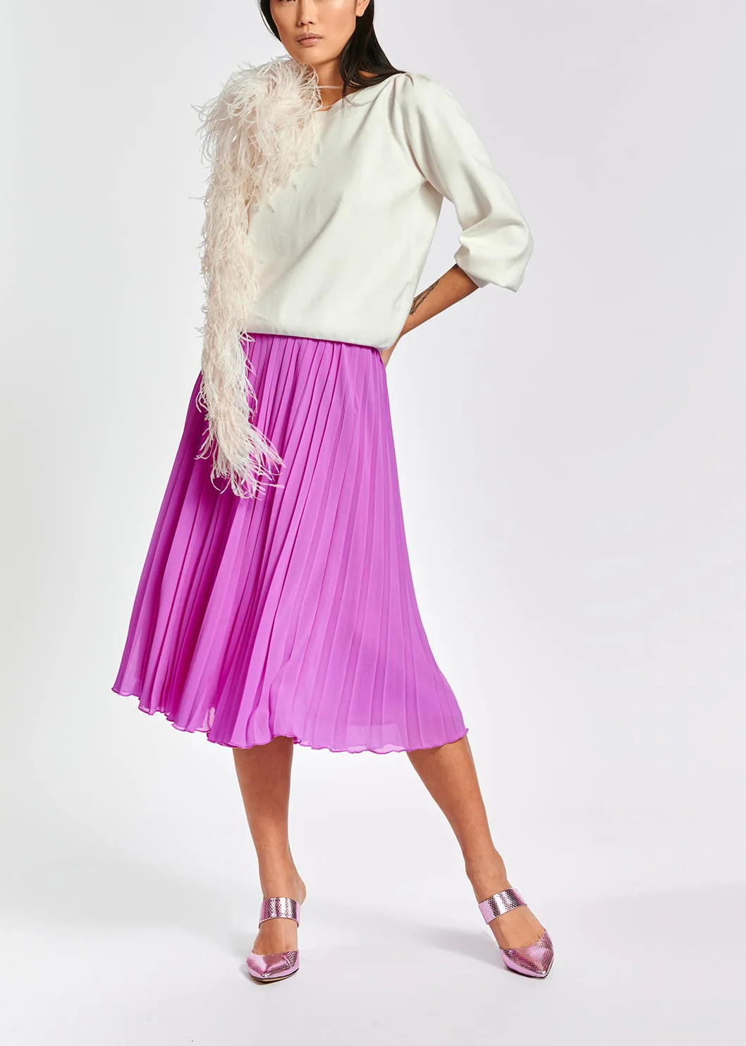 Lilac plissé midi skirt
