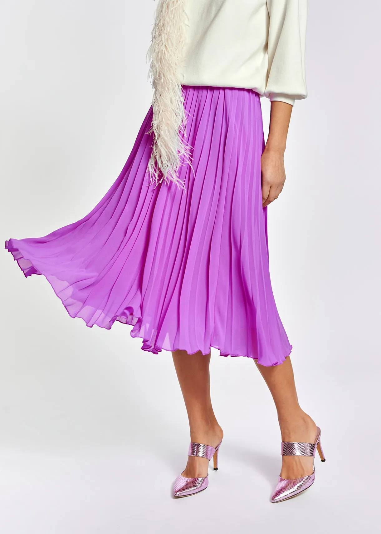 Lilac plissé midi skirt