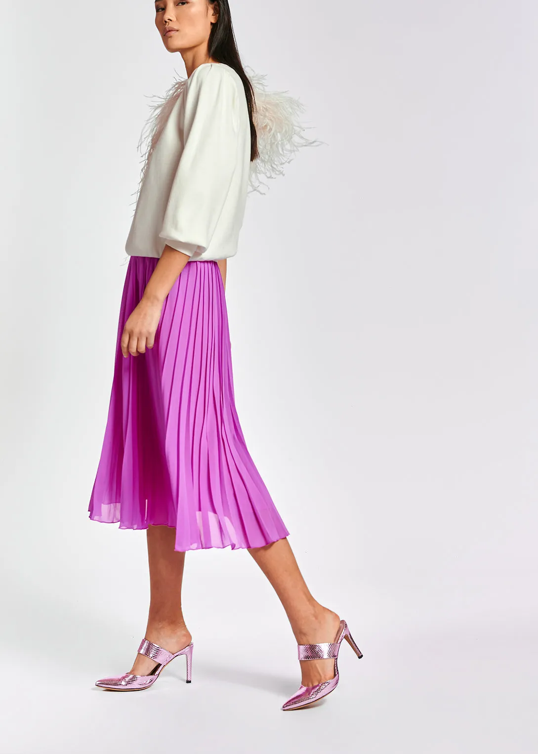 Lilac plissé midi skirt