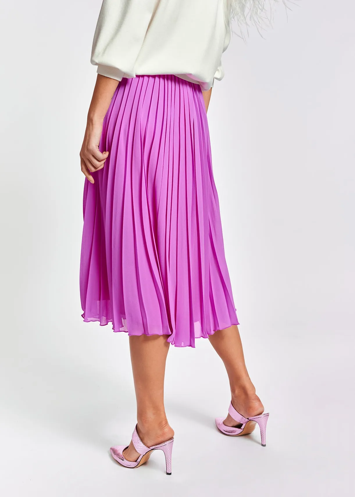 Lilac plissé midi skirt