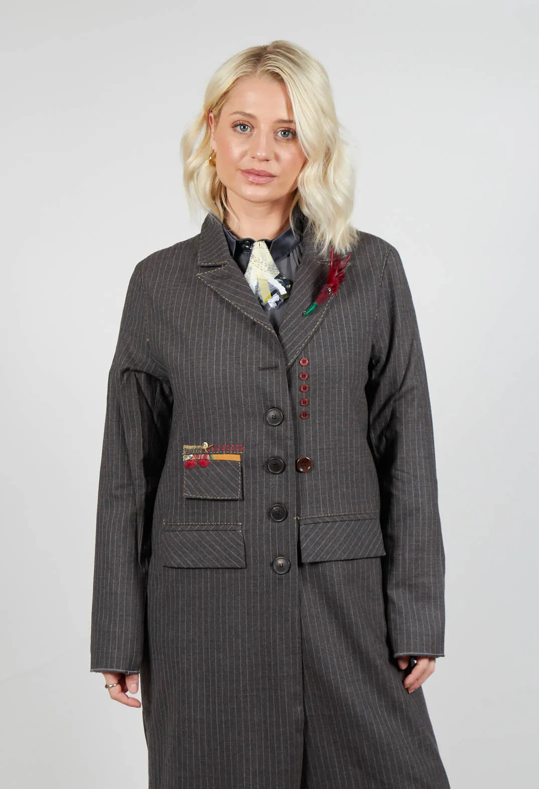 Long Pinstripe Coat in Slate