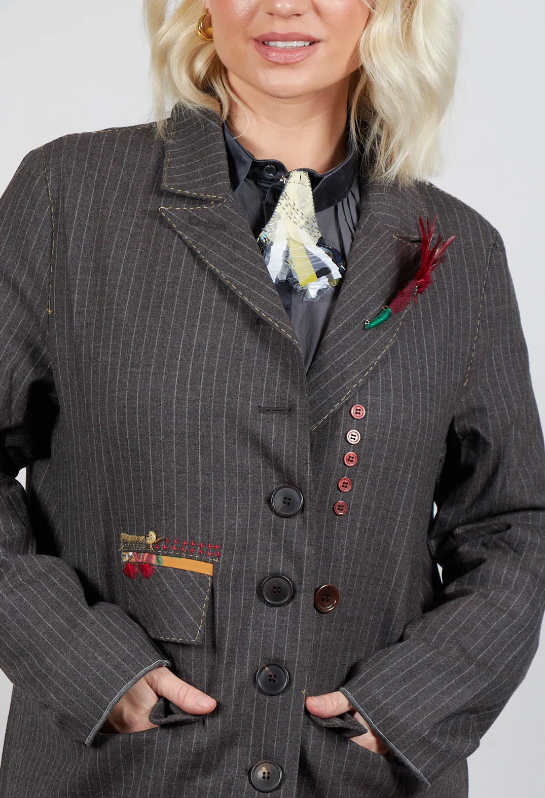Long Pinstripe Coat in Slate