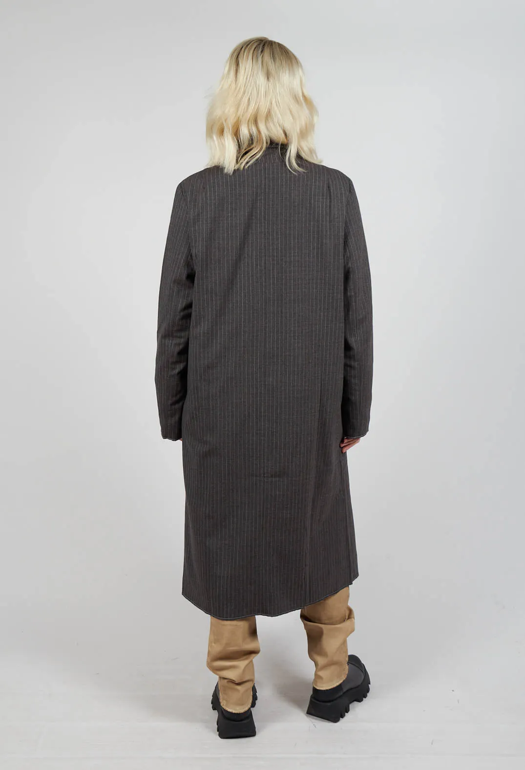Long Pinstripe Coat in Slate
