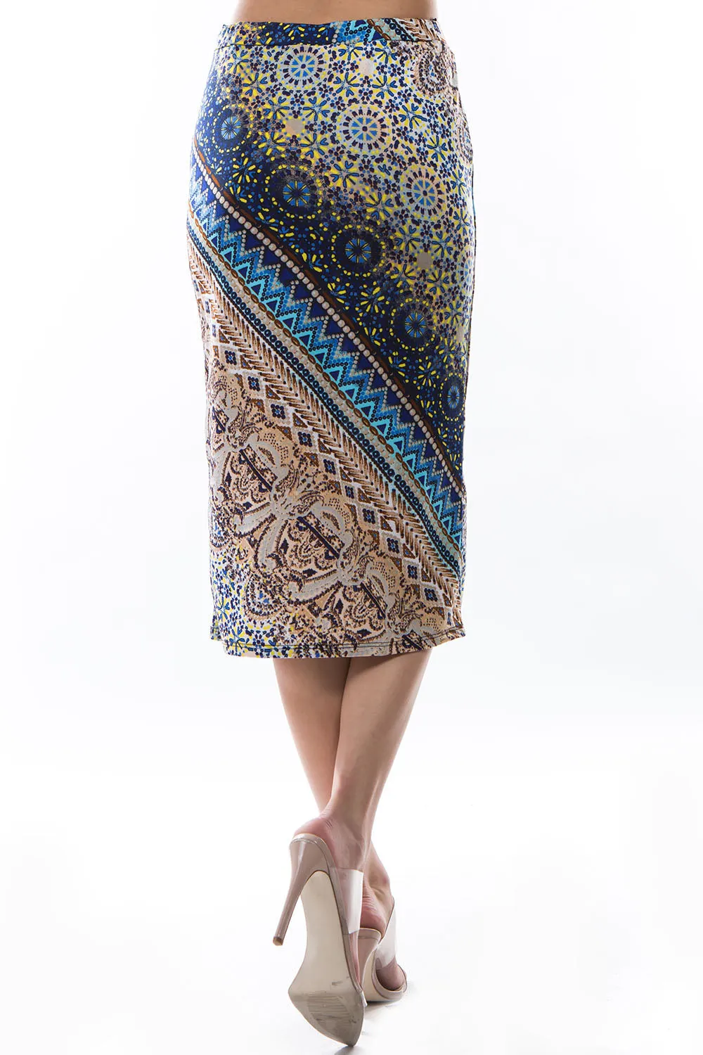 MABEL FRONT SIDE OPEN MIDI SKIRT (MULTI BLUE)- VS2980