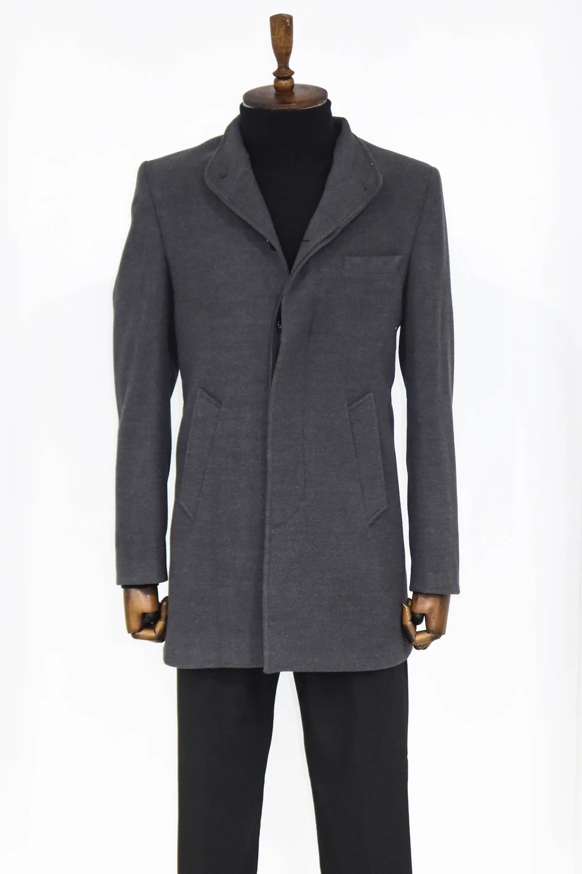 Mandarin Collar Grey Men's Long Men's Coat | Wessi