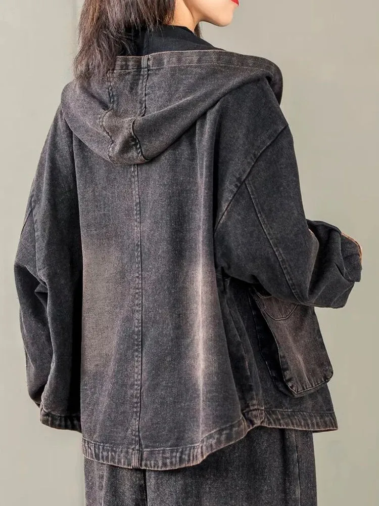 Max LuLu Korean Design Women’s Printed Vintage Denim Jacket – Punk Patchwork Coat