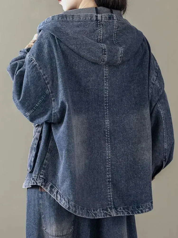Max LuLu Korean Design Women’s Printed Vintage Denim Jacket – Punk Patchwork Coat