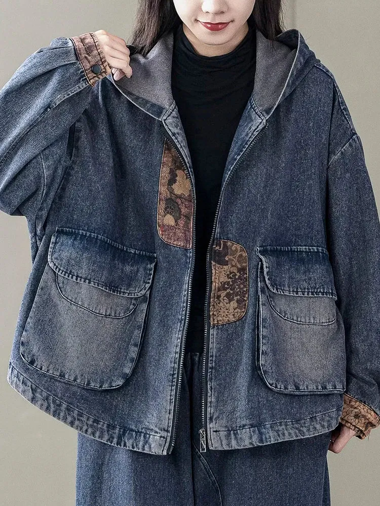 Max LuLu Korean Design Women’s Printed Vintage Denim Jacket – Punk Patchwork Coat