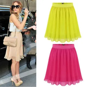 Medium Waist Chiffon Pleated Mini Casual Party Skirt