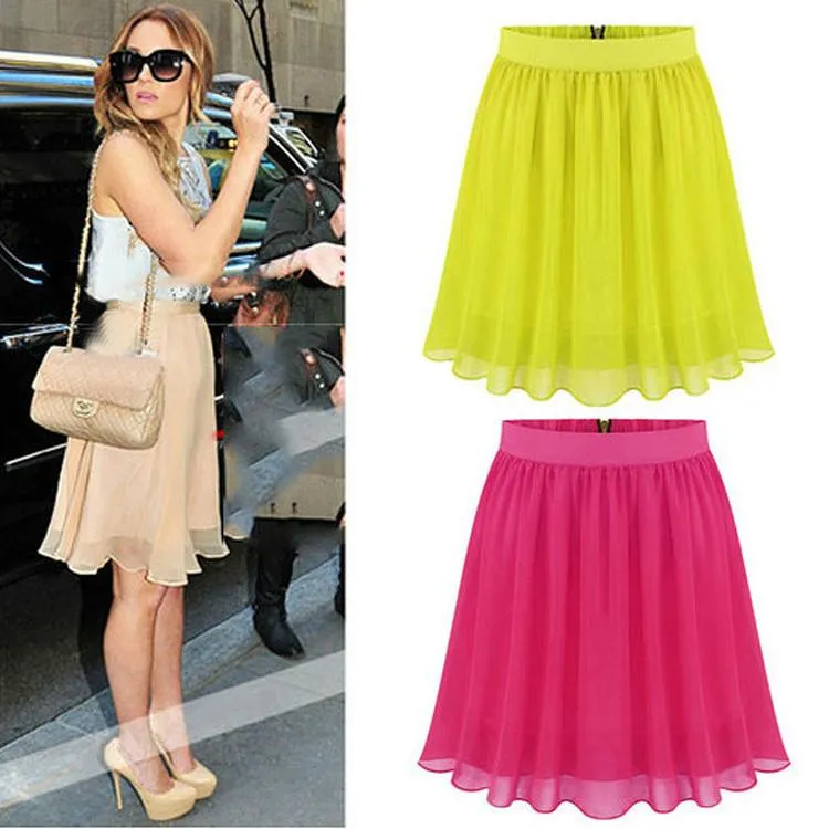 Medium Waist Chiffon Pleated Mini Casual Party Skirt