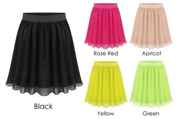 Medium Waist Chiffon Pleated Mini Casual Party Skirt
