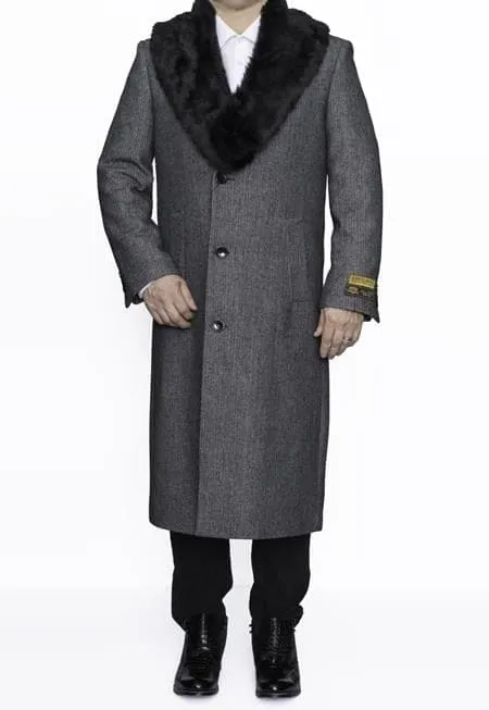 Mens Overcoat -Mens Long Wool Topcoats- Topcoat For Men-Men's Grey Full Length Wool Dress Top Coat / Overcoat