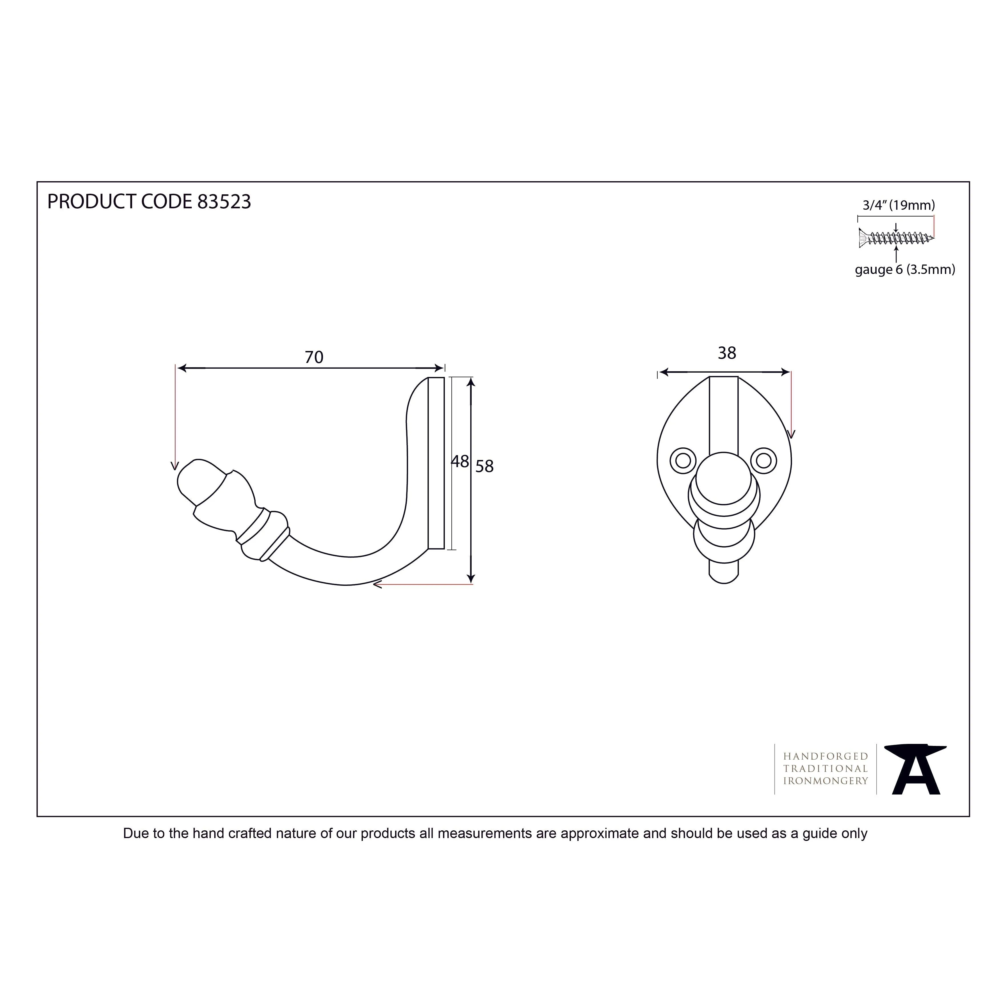 Natural Smooth Coat Hook | From The Anvil