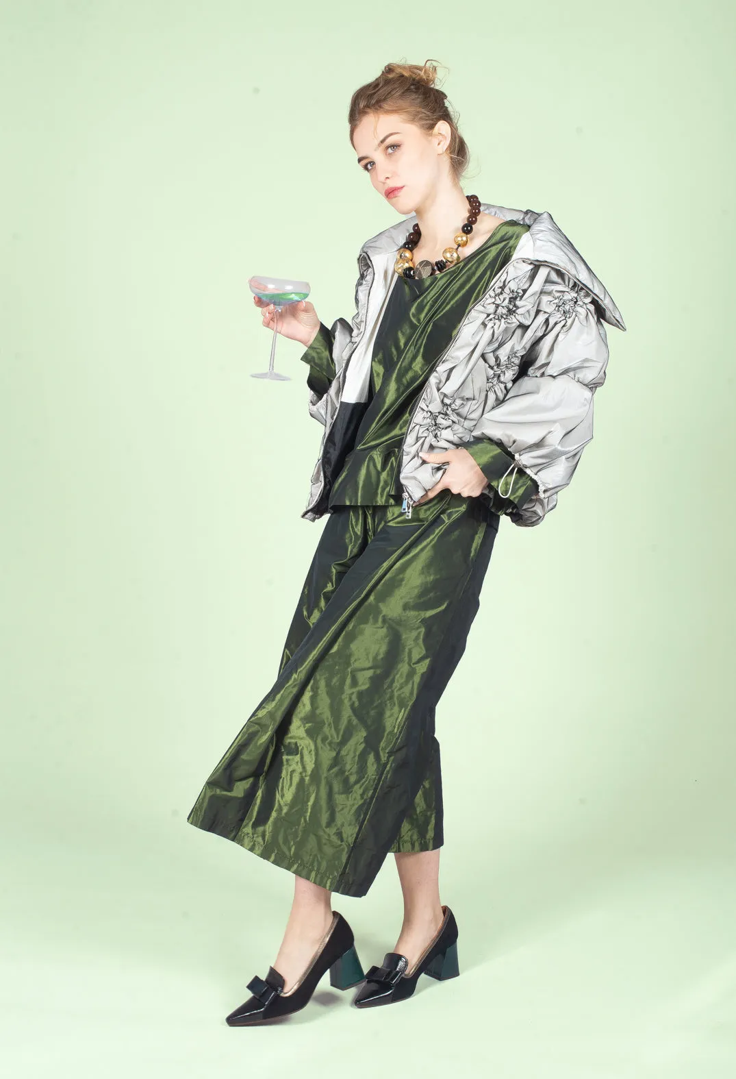 Netted Puffer Coat in Beige