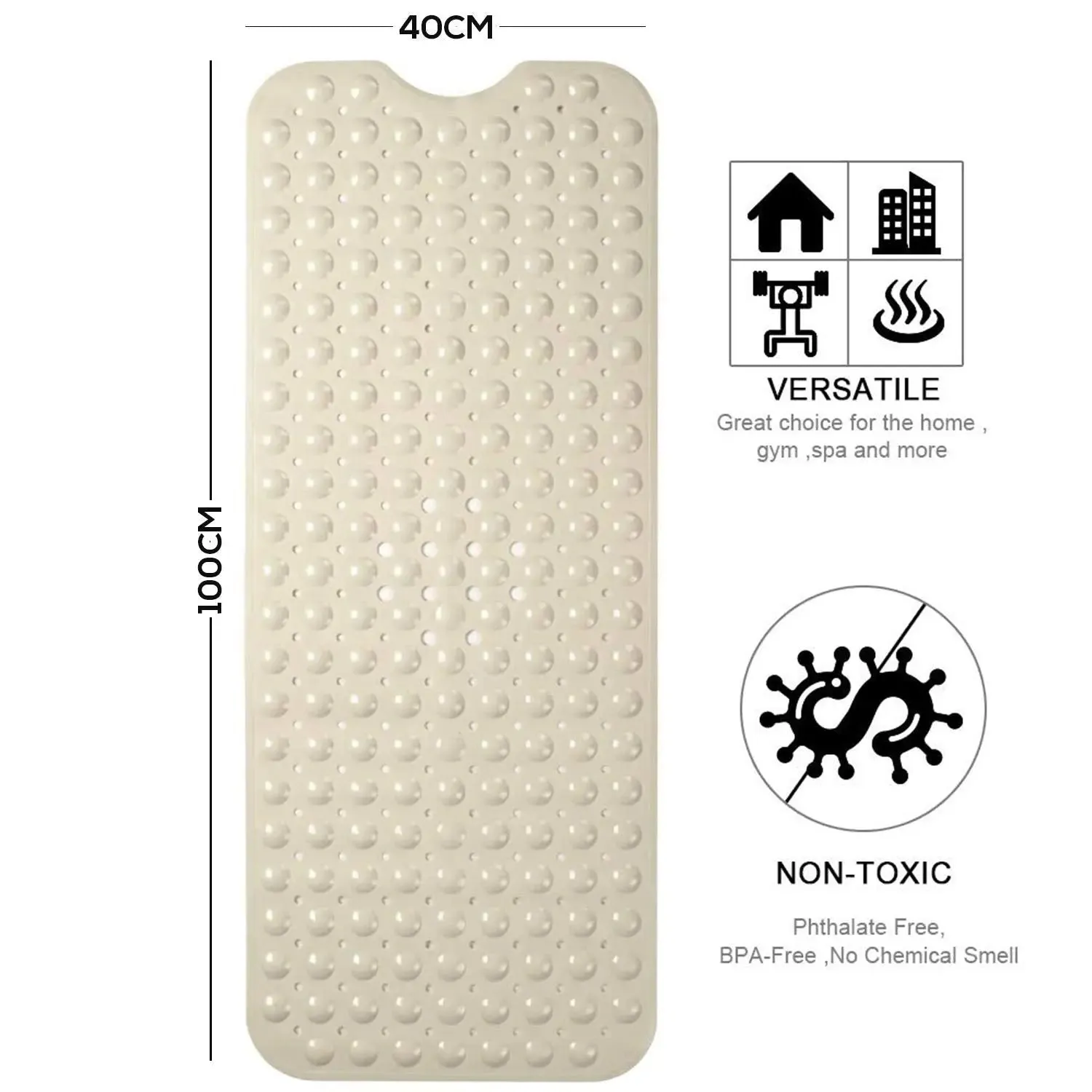 Non slip Extra Soft Eco friendly PVC Bath mat (100 x 40 cm, Cream Soft bubble)