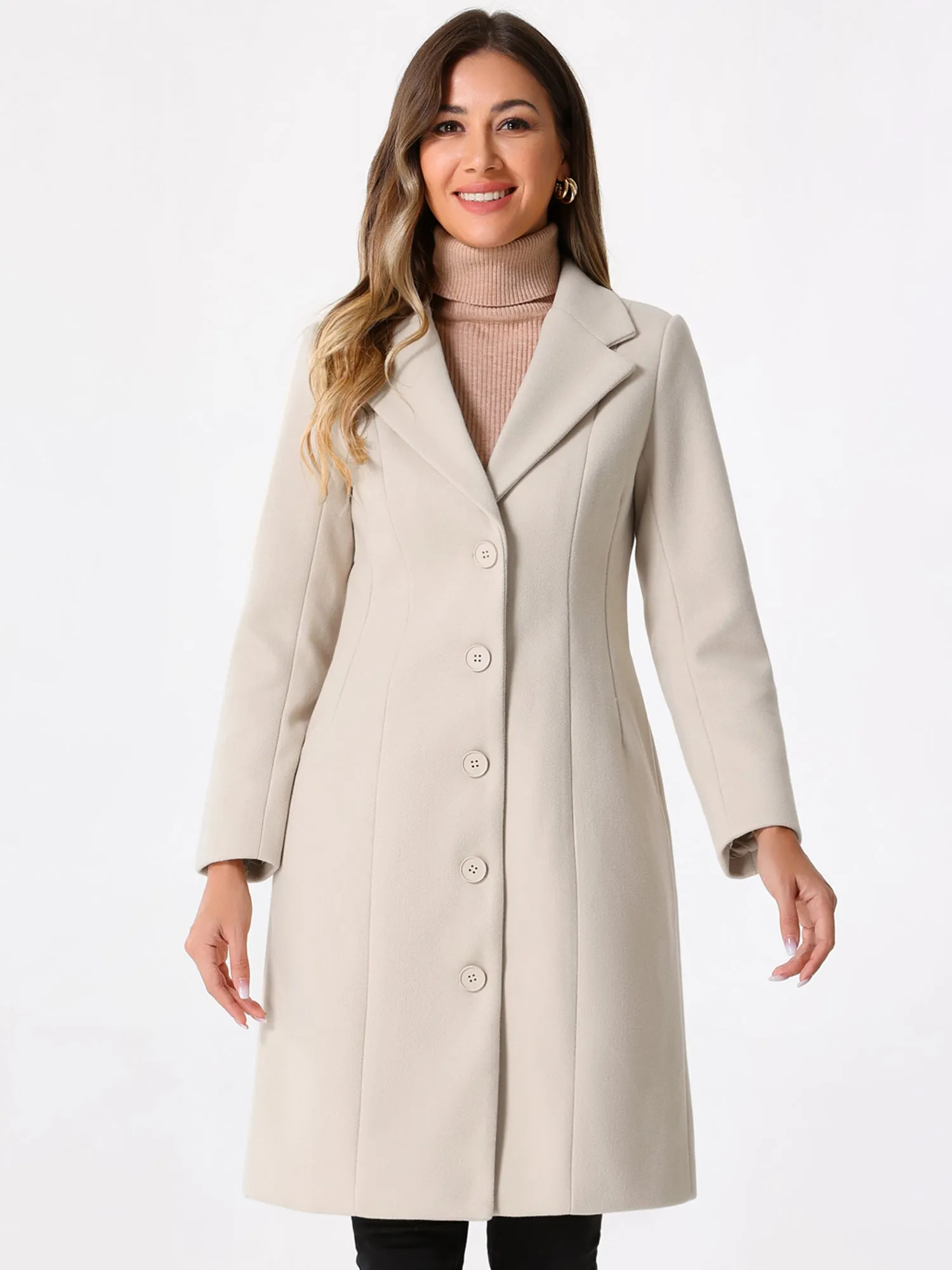 Notched Lapel Single Breasted Work Long Winter Coat
