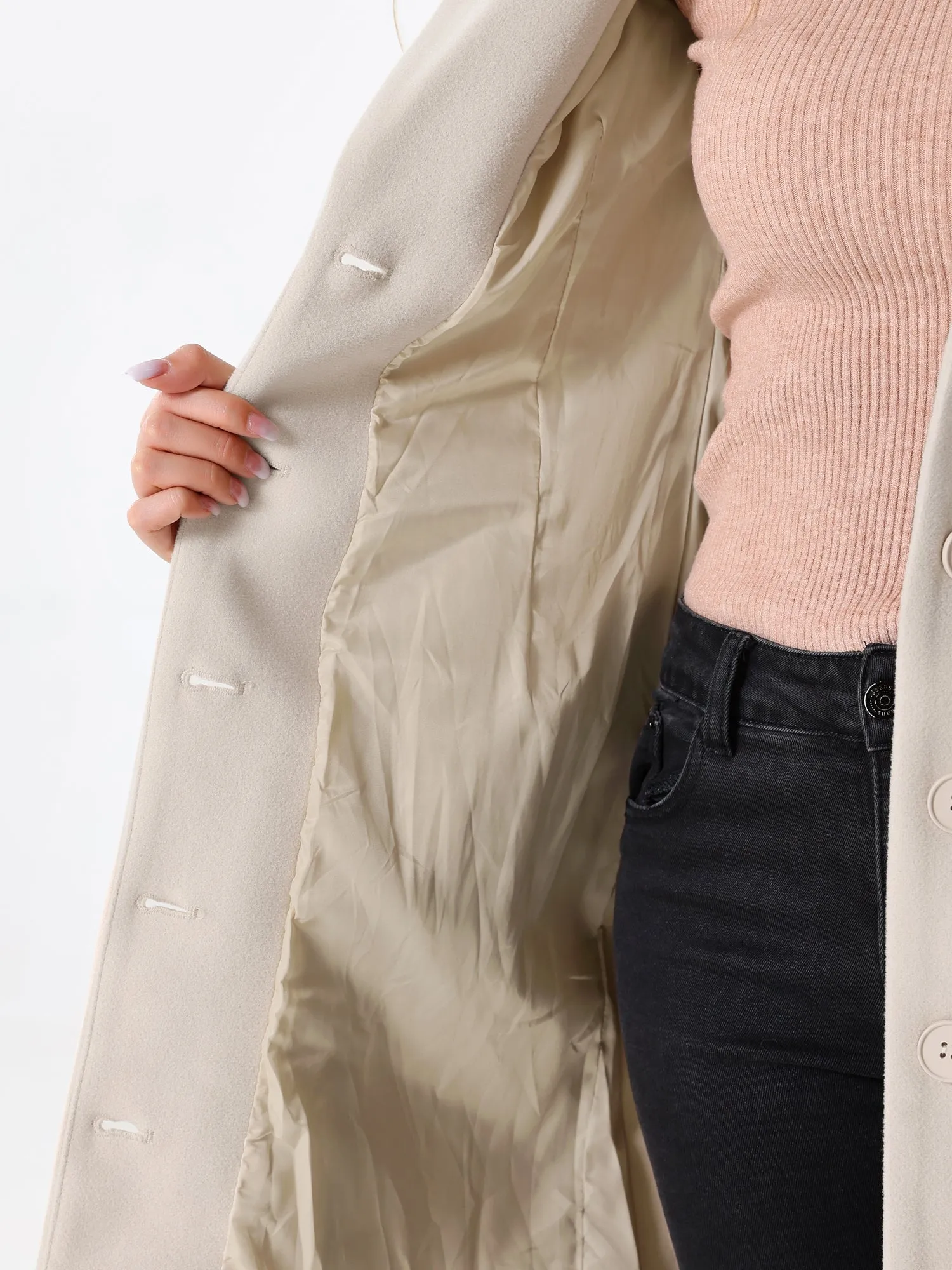 Notched Lapel Single Breasted Work Long Winter Coat