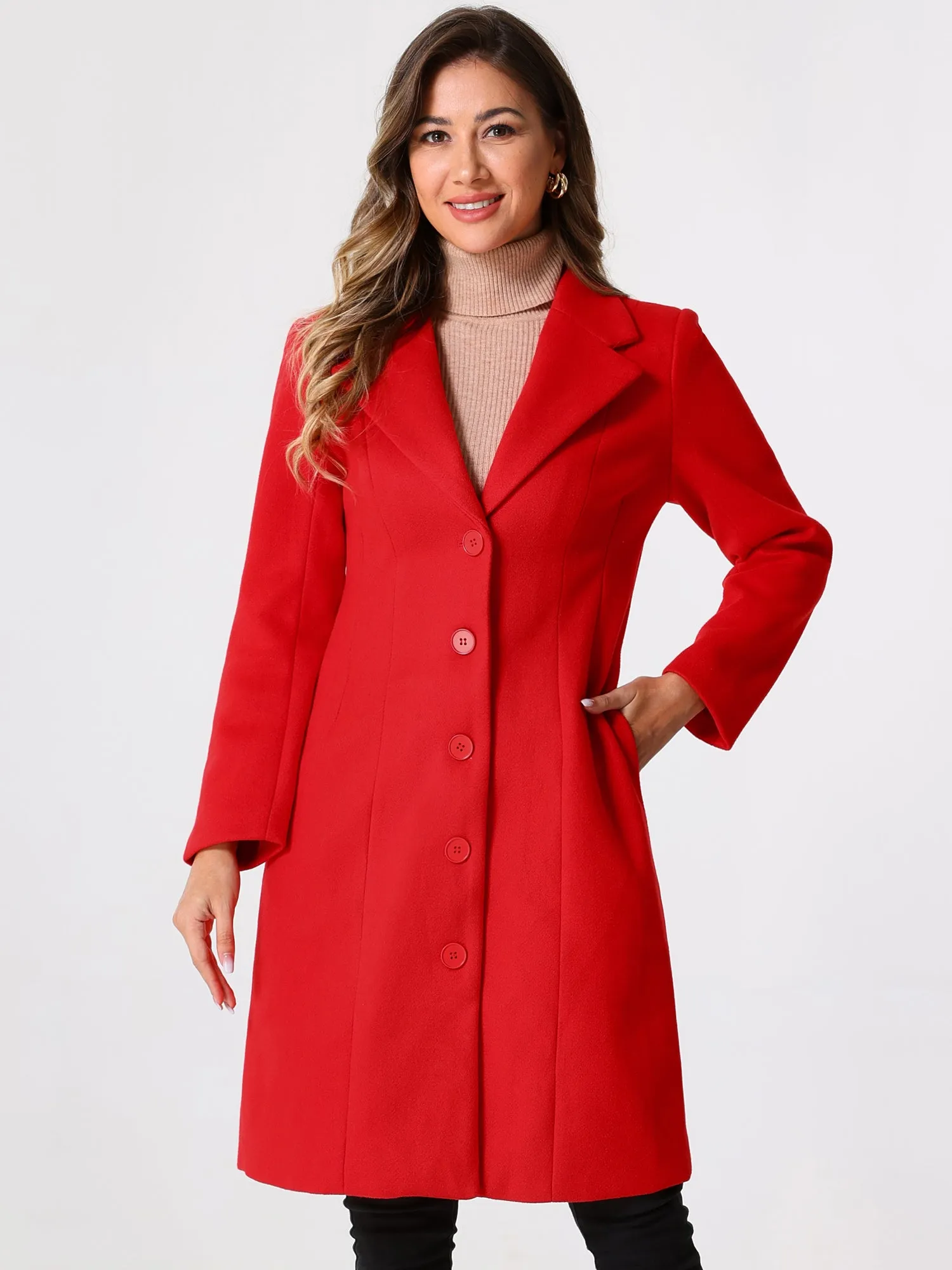 Notched Lapel Single Breasted Work Long Winter Coat