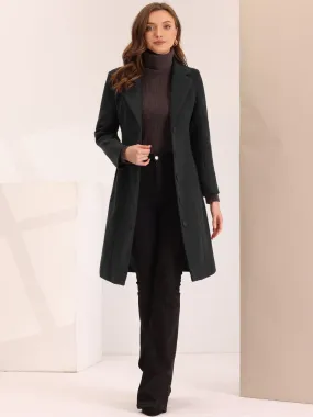 Notched Lapel Single Breasted Work Long Winter Coat