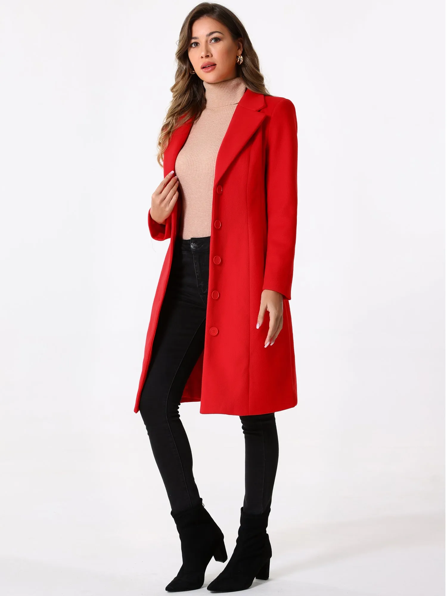 Notched Lapel Single Breasted Work Long Winter Coat