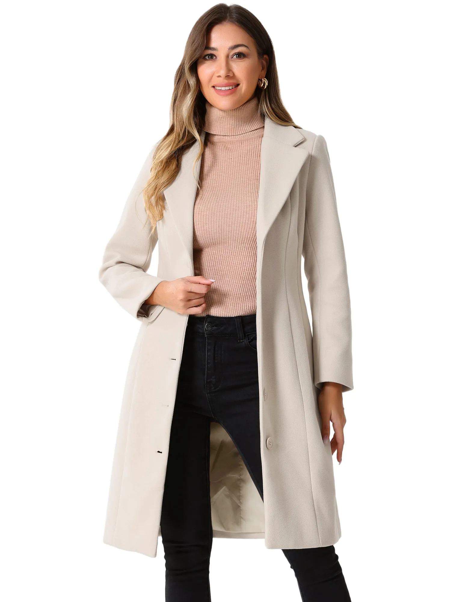 Notched Lapel Single Breasted Work Long Winter Coat