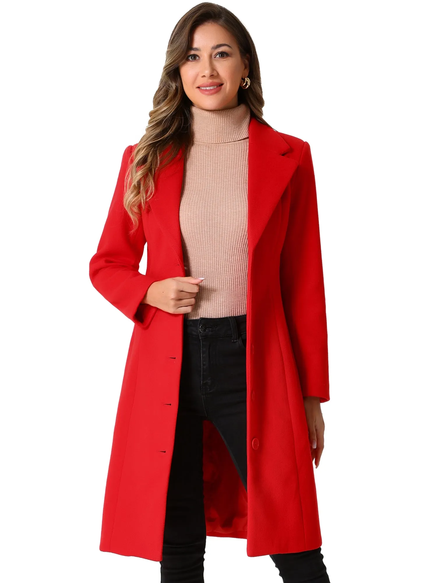 Notched Lapel Single Breasted Work Long Winter Coat