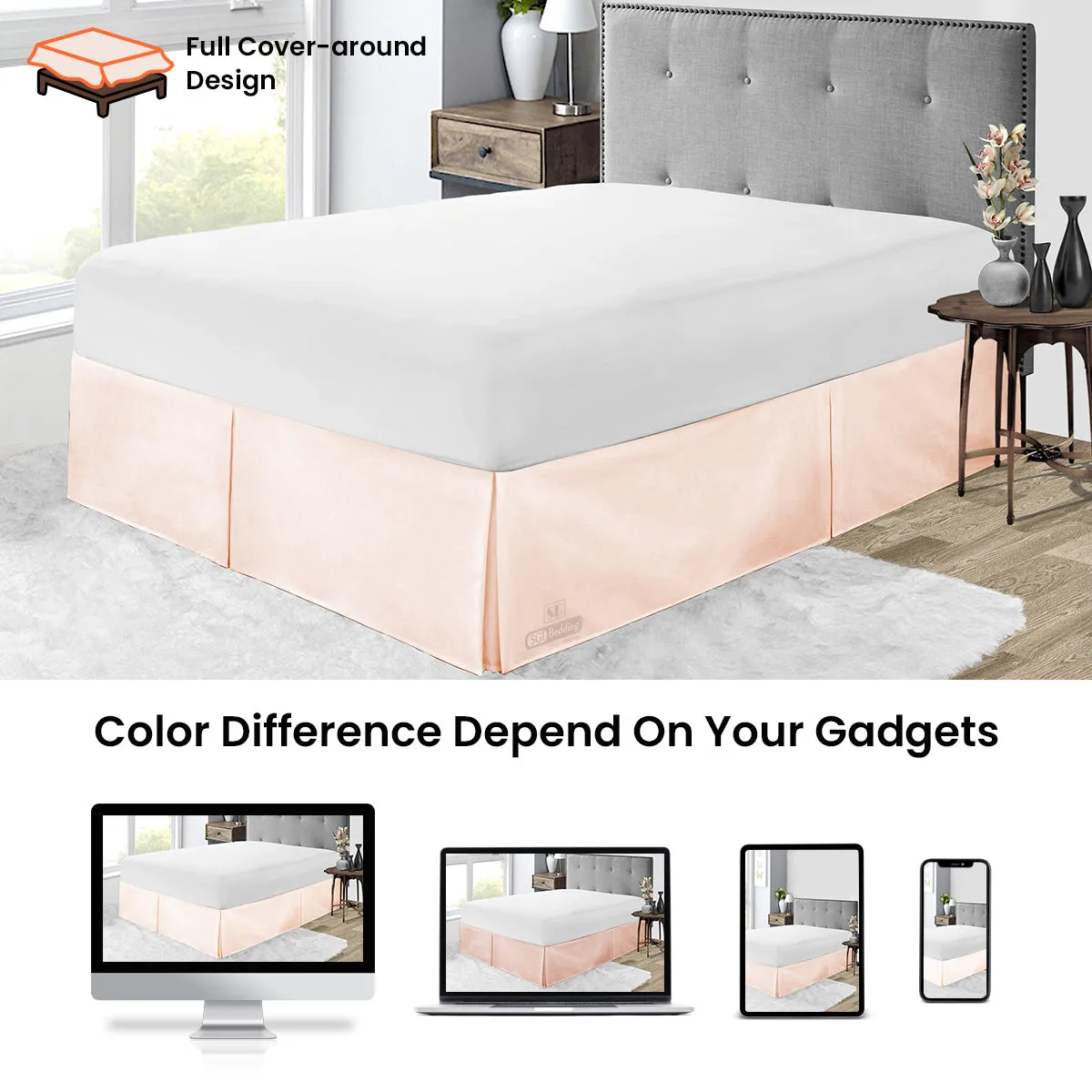 PEACH PLEATED BED SKIRT