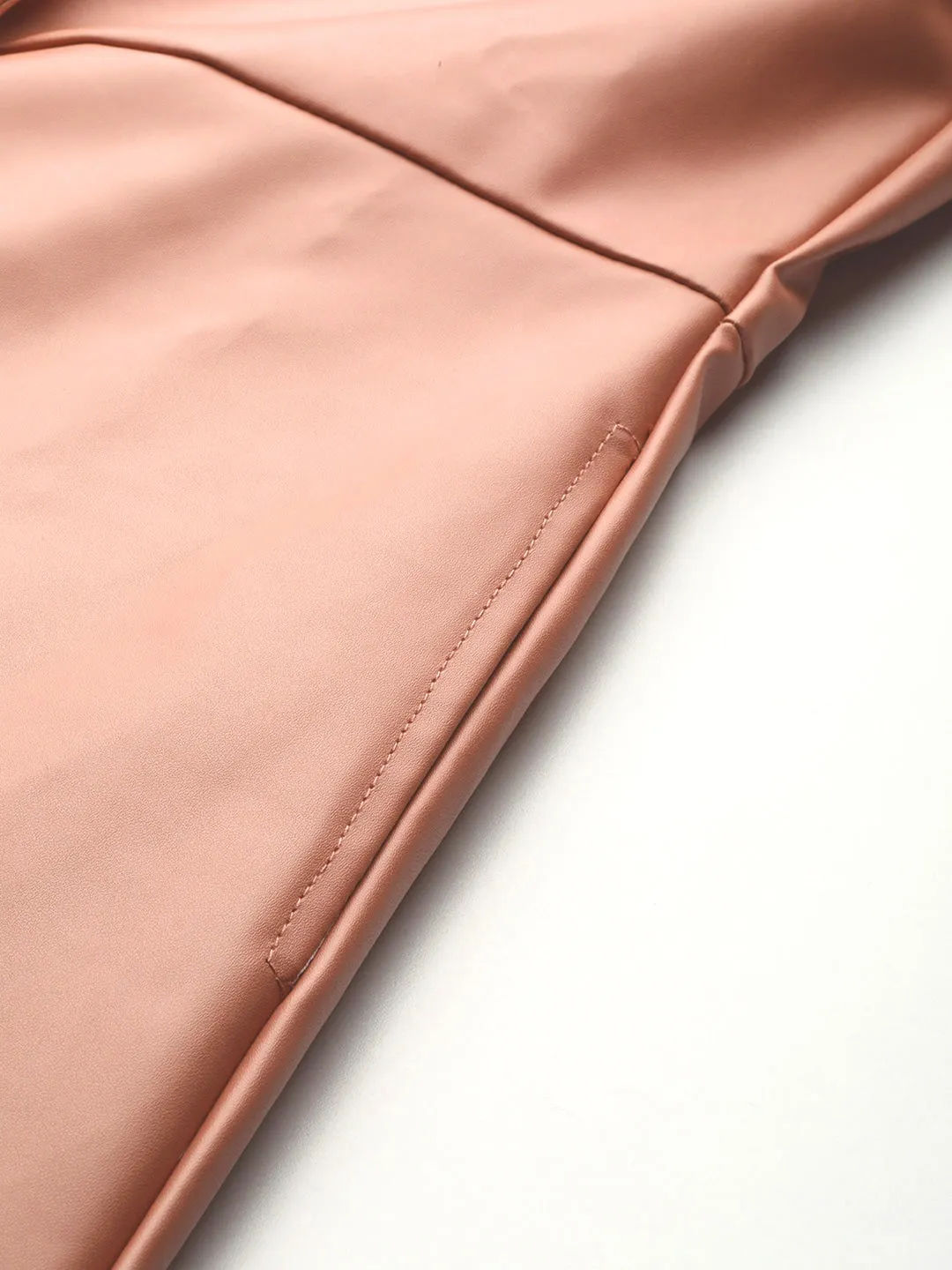 Pink Solid Women Leather Overcoat | QAWACH