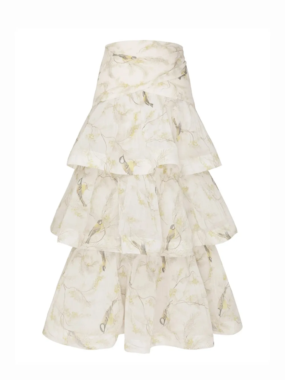 Pleated Tiered Skirt (Acacia Birds)