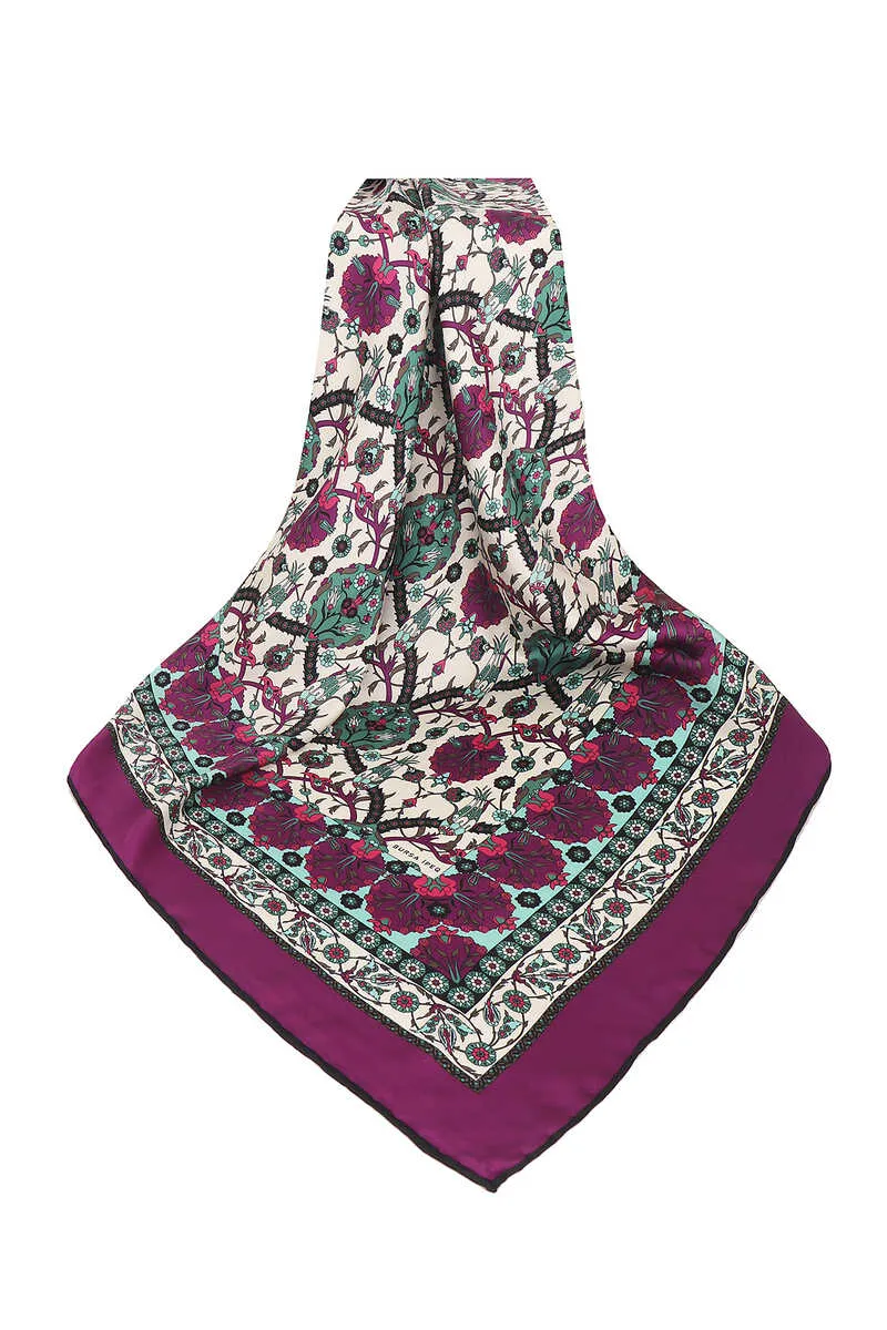 Plum Tile Tulip Pattern Silky Square Scarf