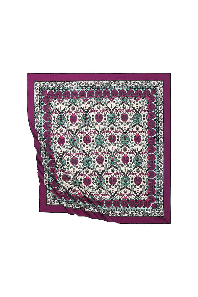 Plum Tile Tulip Pattern Silky Square Scarf