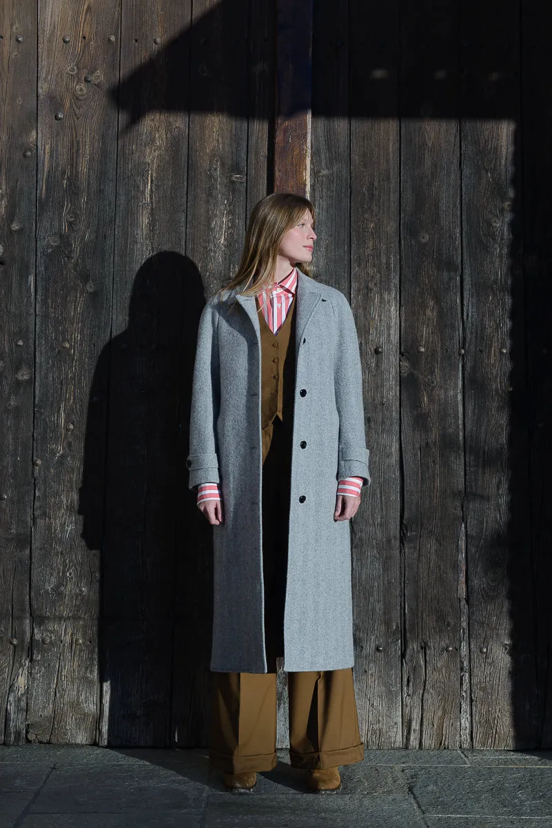 PML Lady Balmacaan overcoat lightgray alpaca herringbone_ MTO