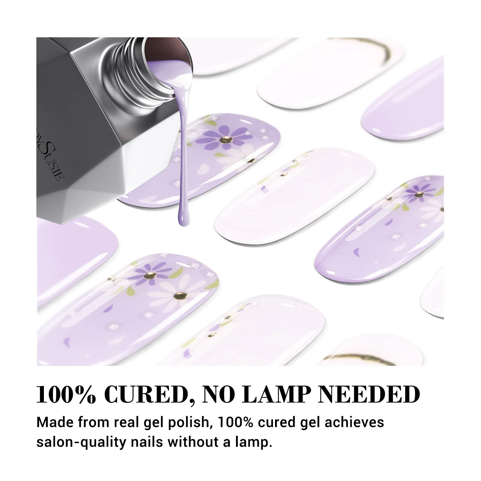 Qcoat Fully Cured Gel Nail Strips - Lavender Flowers(US ONLY)