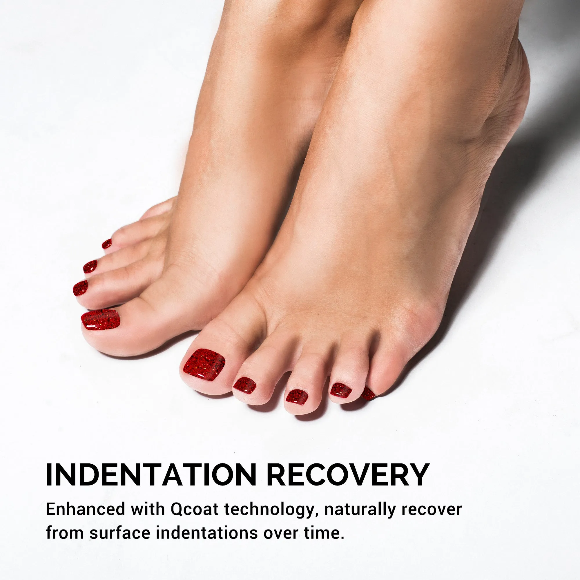 Qcoat Pedicure Fully Cured Gel Nail Strips-Red Glitter(US ONLY)