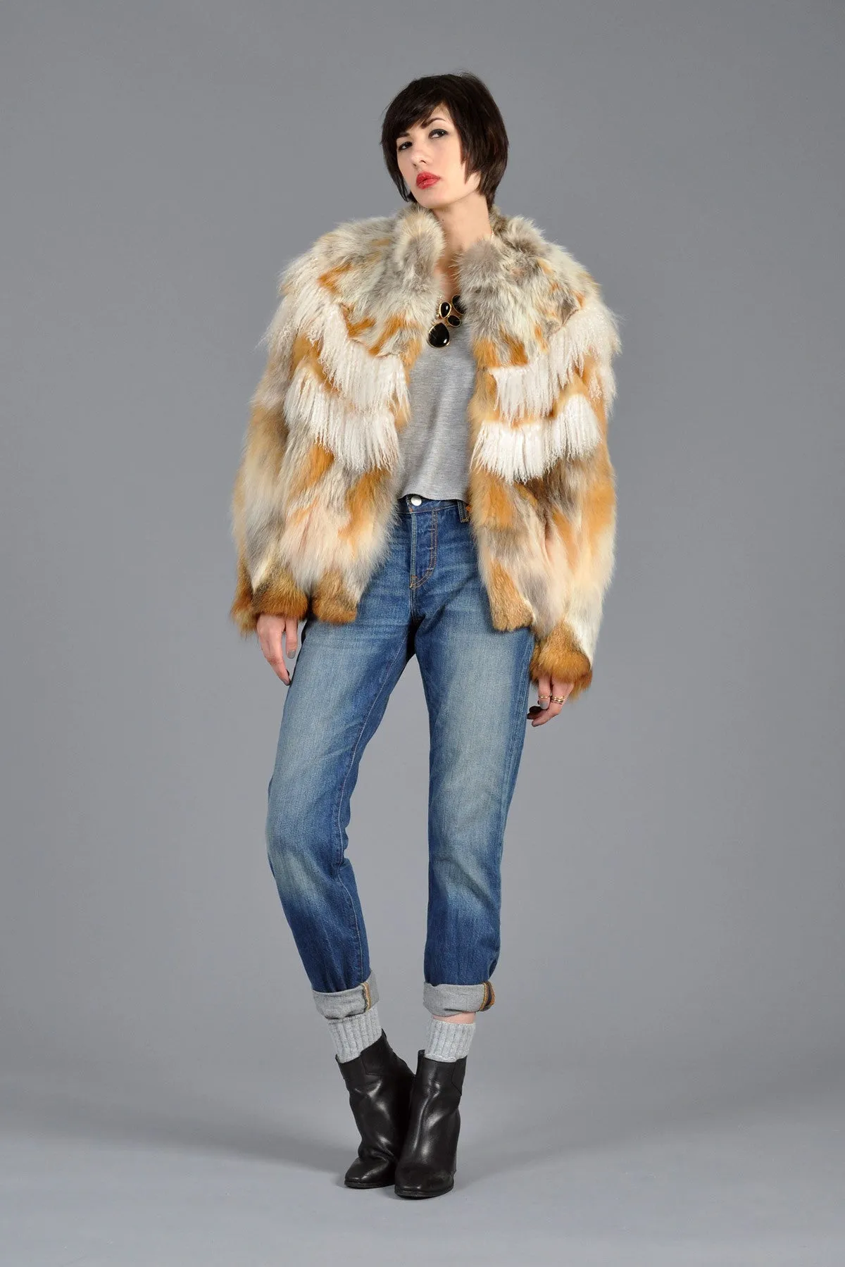 Red Fox Fur   Mongolian Lamb Avant Garde Batwing Coat