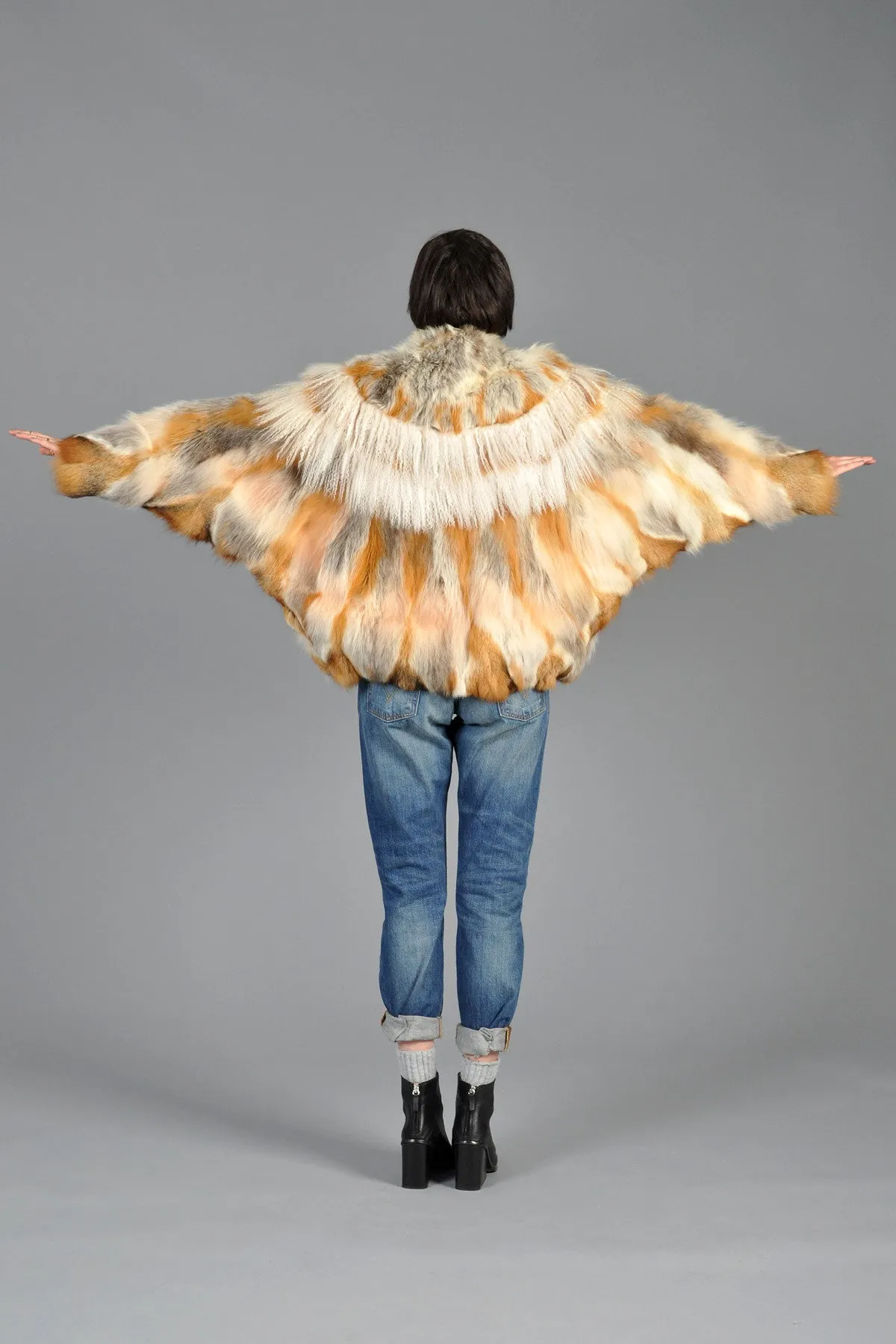 Red Fox Fur   Mongolian Lamb Avant Garde Batwing Coat
