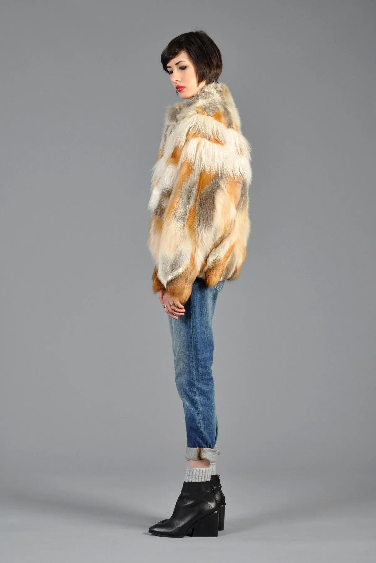 Red Fox Fur   Mongolian Lamb Avant Garde Batwing Coat