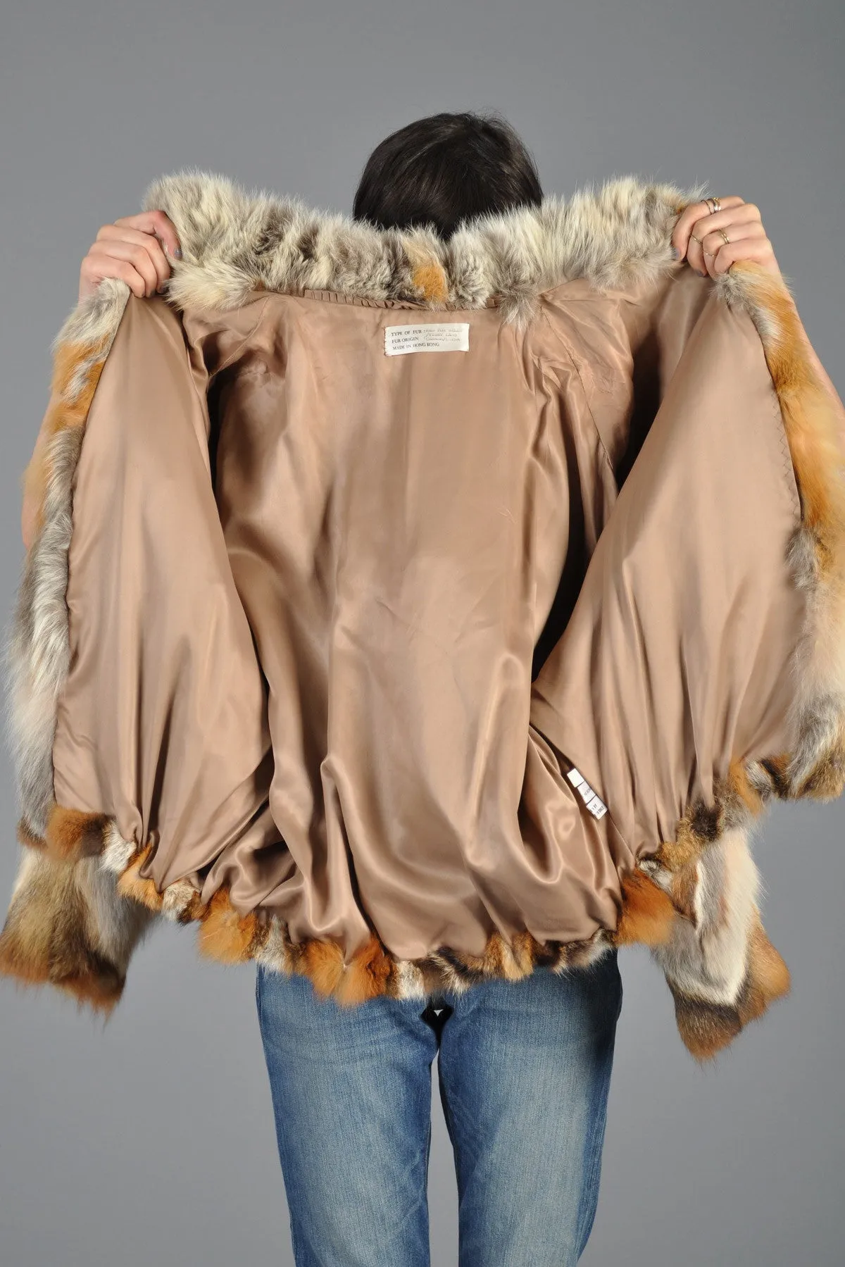 Red Fox Fur   Mongolian Lamb Avant Garde Batwing Coat