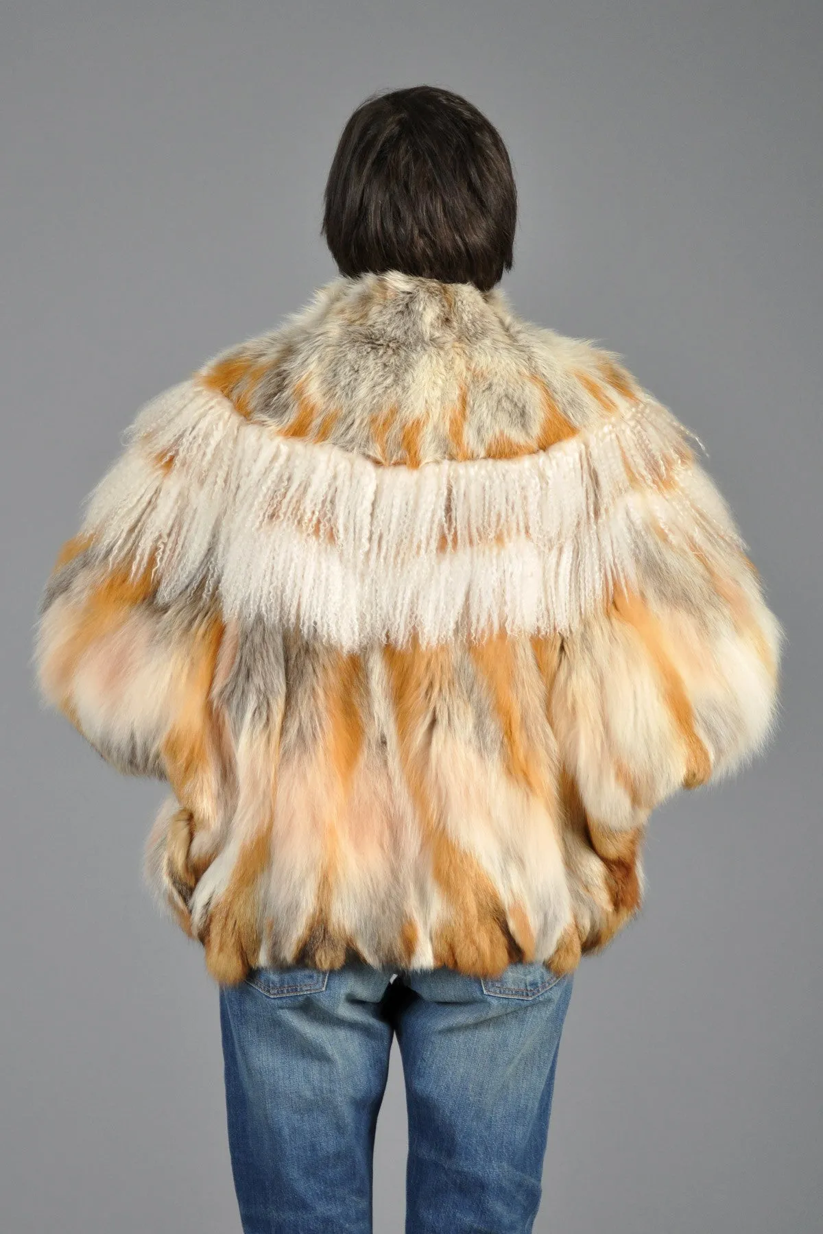 Red Fox Fur   Mongolian Lamb Avant Garde Batwing Coat