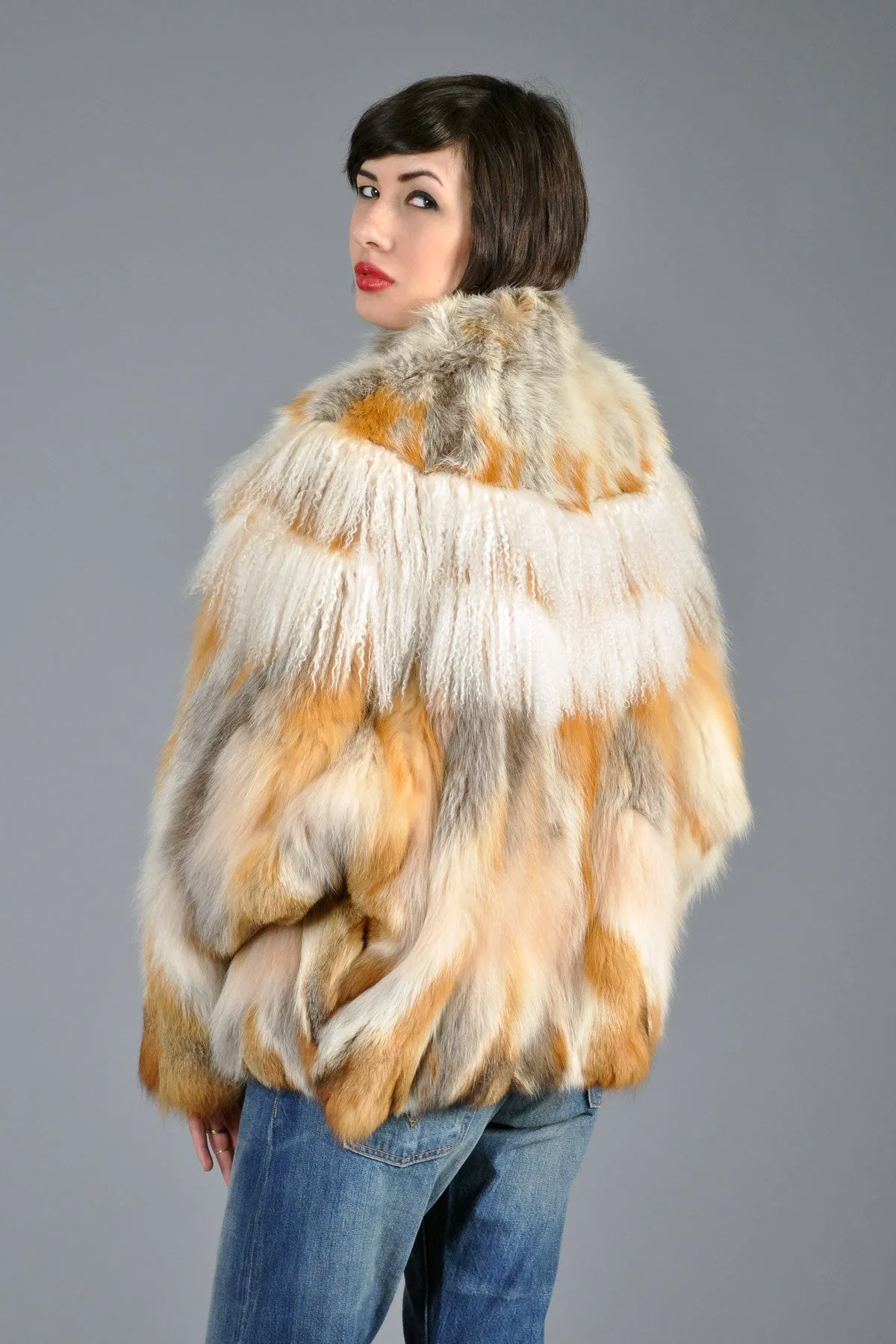 Red Fox Fur   Mongolian Lamb Avant Garde Batwing Coat