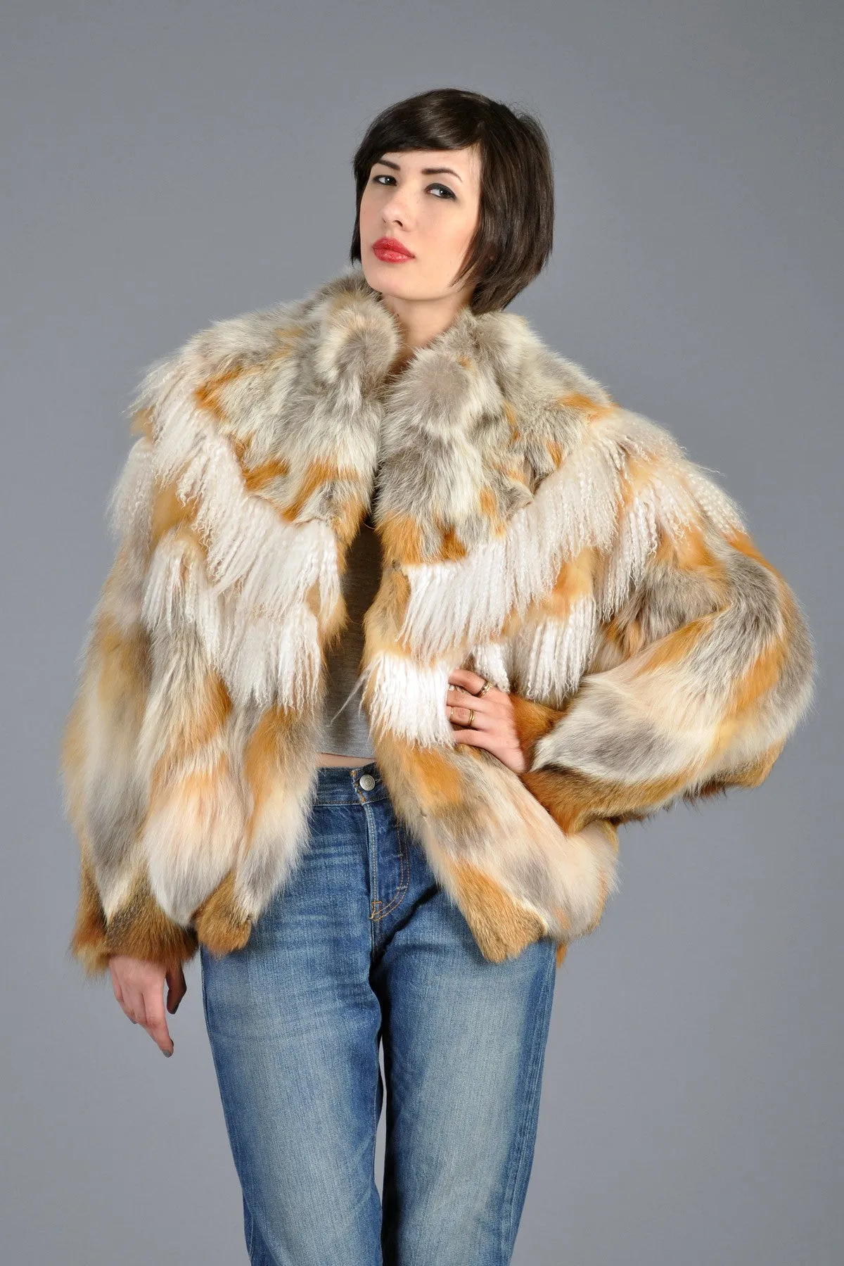 Red Fox Fur   Mongolian Lamb Avant Garde Batwing Coat