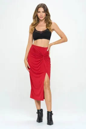 Red Midi Skirt with Slit