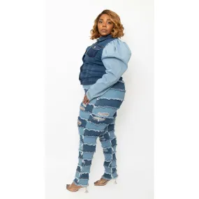 Rippled Effect Denim Jeans
